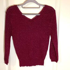 Women's Christmas Pink Glittery Stretchy Sweater V-Neck Parties New Year